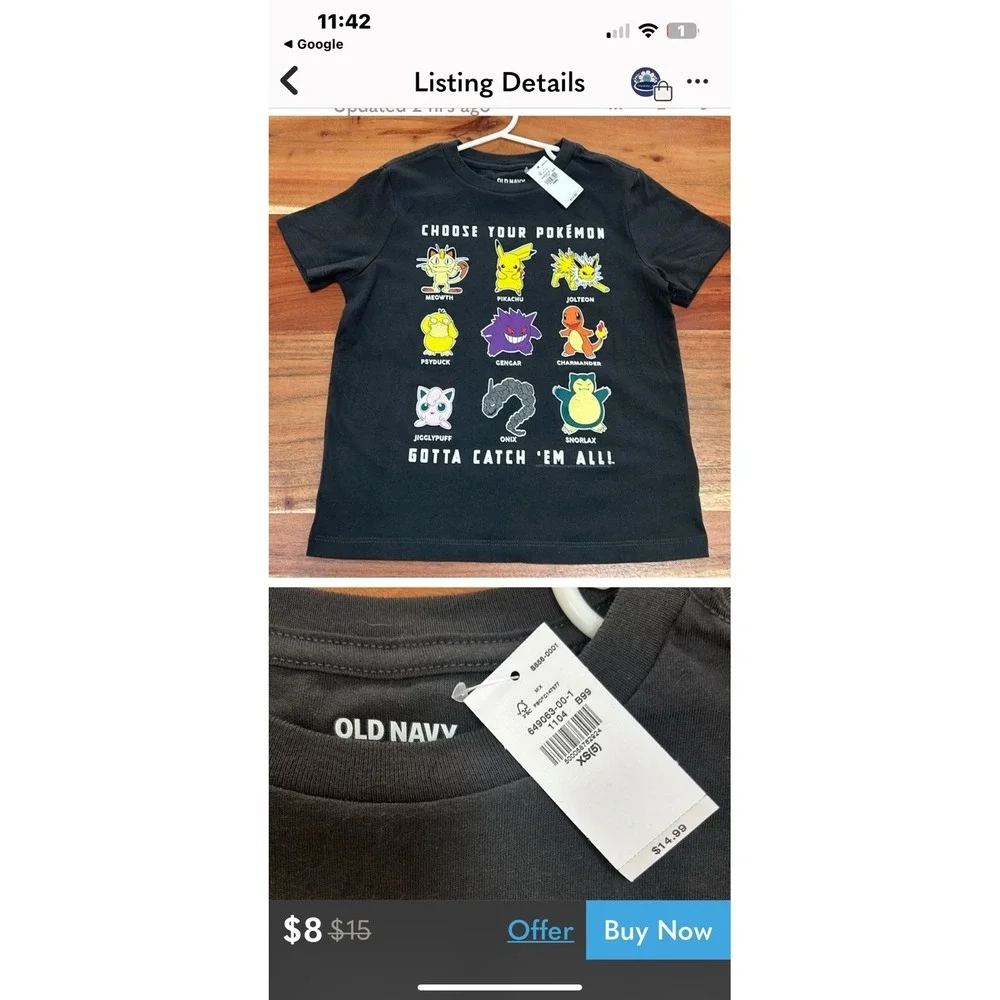 old navy pokemon‎ shirt Boys Sz 10/12 Black